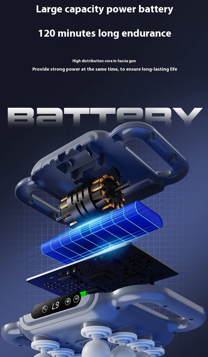 8-Head Liquid Crystal Fascia Gun Hot Compress Massager Deep Percussion Massage Whole Body Muscles Relaxing Waist Back Muscles