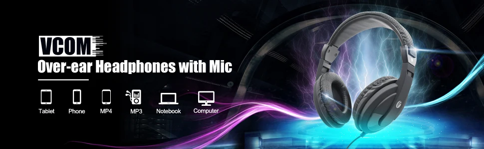 VCOM Professional Recording Studio Headphone Wired Stereo Mobile Headset 3.5mm Monitor Headphones Black