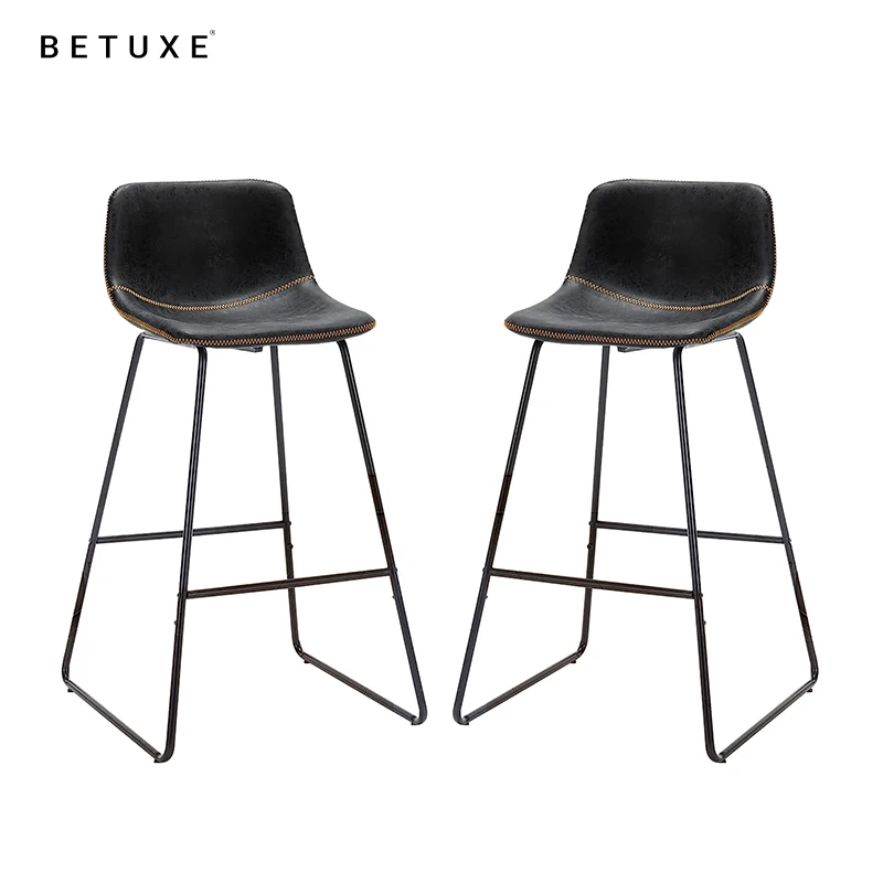 Contemporary Grey Leather Counter Bar Stools Low Back Dining Chairs with Modern Design for Hotels-Made from Bamboo