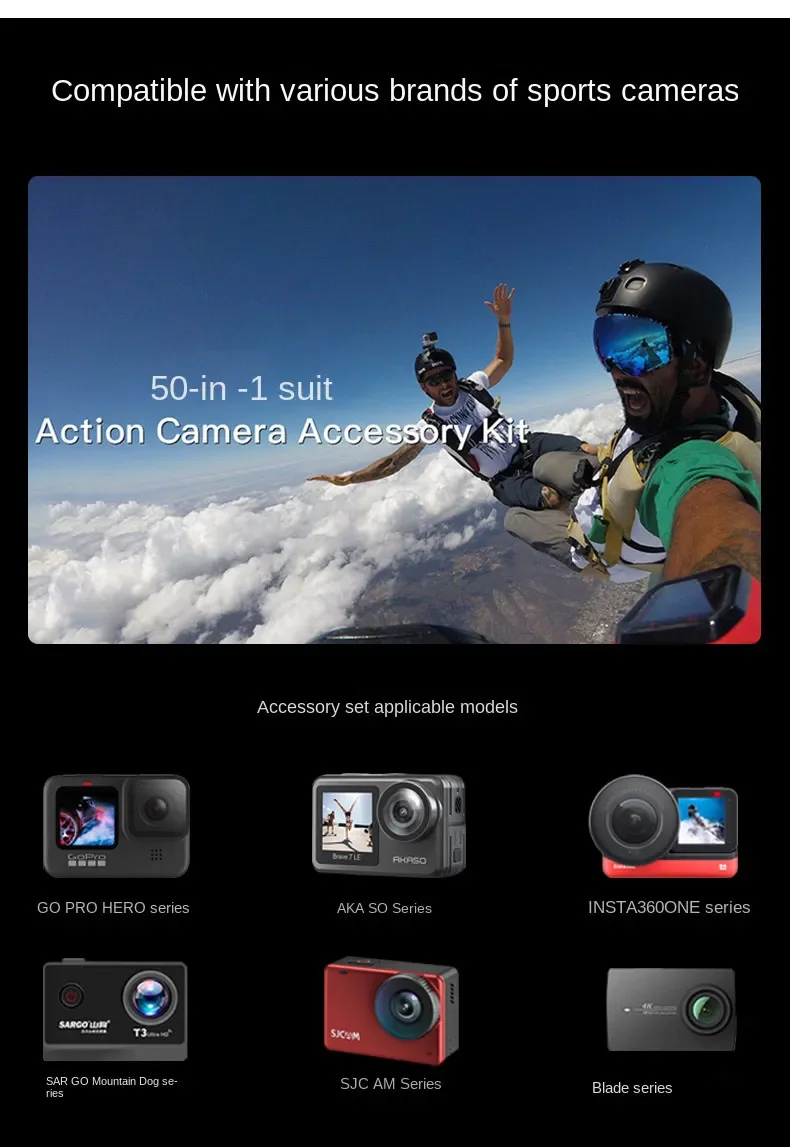 Kit 50-en-1 Accessoires Pour Caméra D’action – Compatible XTU Max Pro Et Autres – Montures Poitrine, Casque, Vélo, Ventouse, Flottante, Etc. - 7