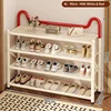 Zapatero plegable de 4 niveles, 90 cm, color crema y rojo, con triple soporte