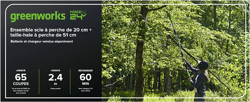 Greenworks perche élagueuse et taille-haie 2-en-1 avec batterie et chargeur_voghion.com