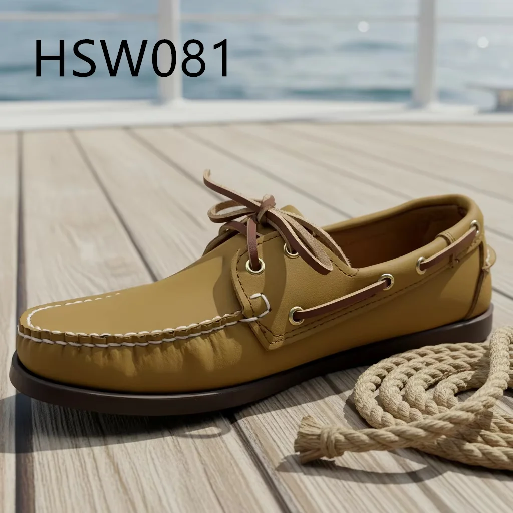 ZYF,Street Stroll Wide Fit Feet 20 Pairs Available Fashion Yellow Boat Shoes Continental Style Lace up Casual Deck Shoes HSW081