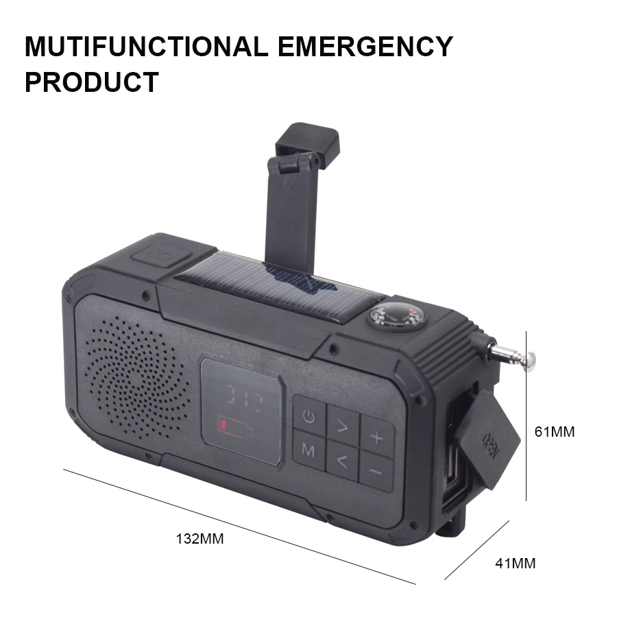 Small Emergency Hand Crank Solar Radio with Waterproof AM FM NOAA Weather Radio with Flashlight Reading Lampand SOS