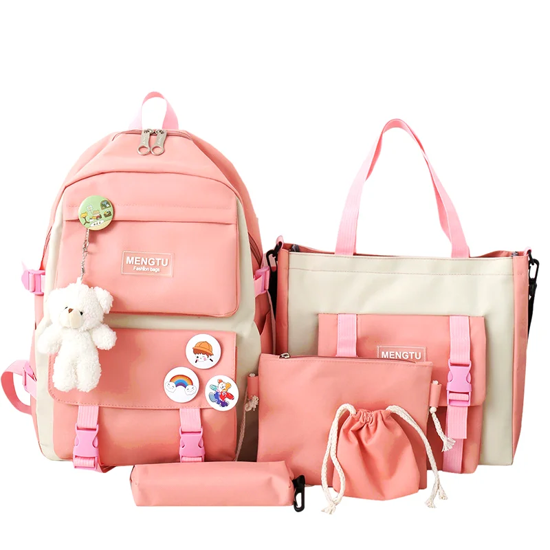Four-Piece Waterproof polyester  Student Backpack Unisex Primary School Storage Bag with Zipper Closure