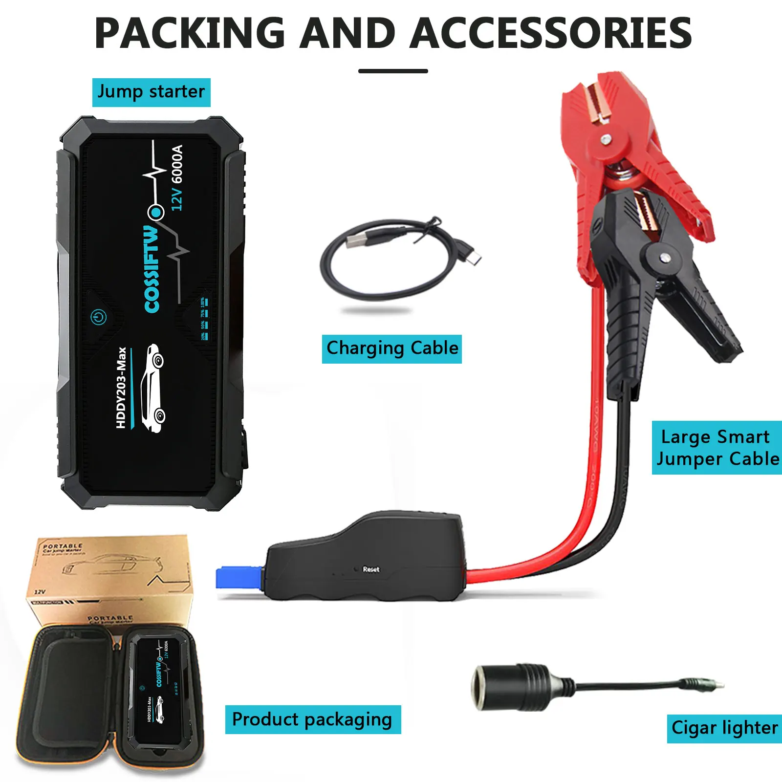 6000a Car Battery Jump Starter For All Gas Or Upto 12l Diesel Powerful