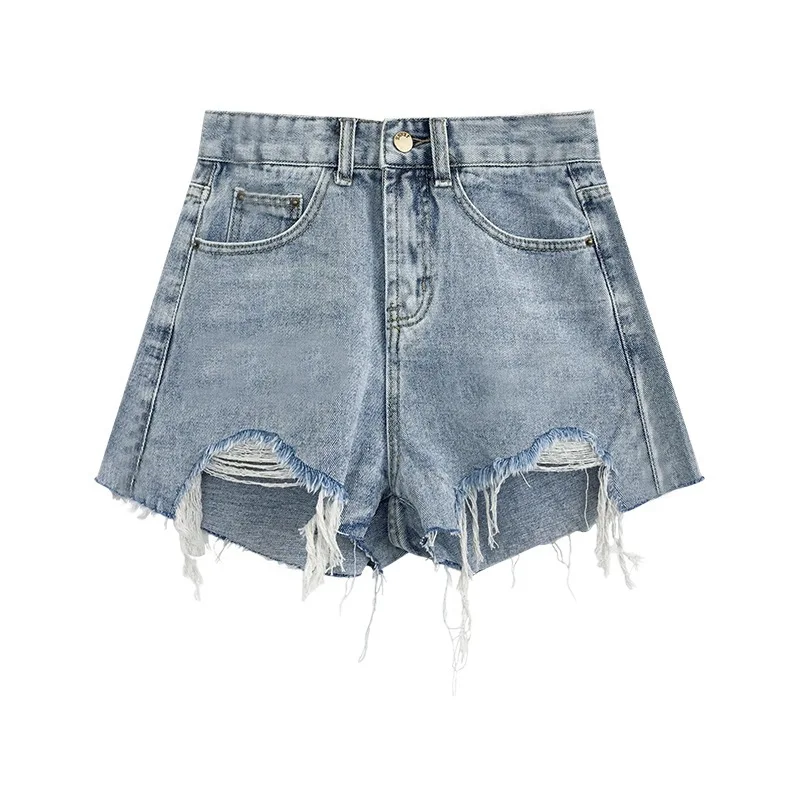 Summer Women's Denim Shorts Thin Style Trendy 2022 New High-waist Plus Size Slimming Ripped Wide-leg A-line Hot Pants Vintage