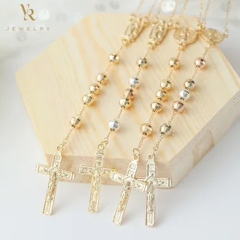 The Y-chain Necklace 60cm+15cm Chain Religious Jesus Cross Jewelry Gold Necklaces Rosario Catolico Beads Hot Selling Jewelry
