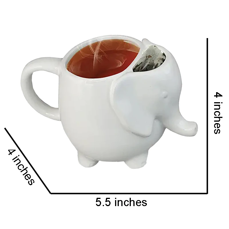 Ceramic Elephant Mug with a Side Tea Bag Holder, 13.5 Oz Cute Animal Shaped  Cup for a Hot Drink or a Home Décor.
