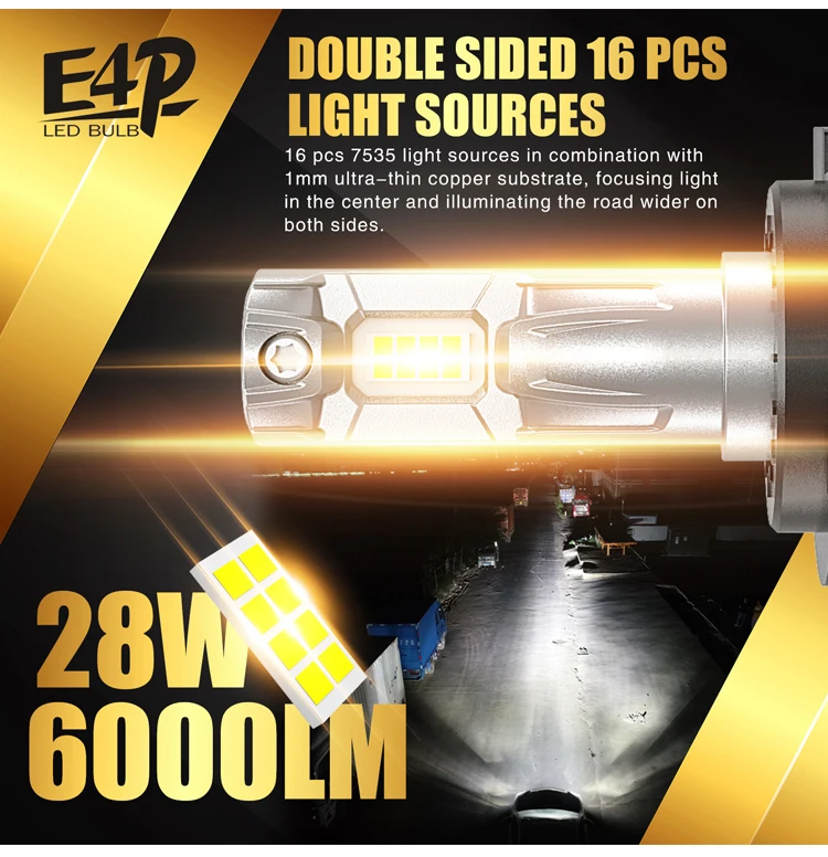 56w 12000lm Fanless Led Headlight H4 H1 H3 H7 9005 9006 9012 Auto