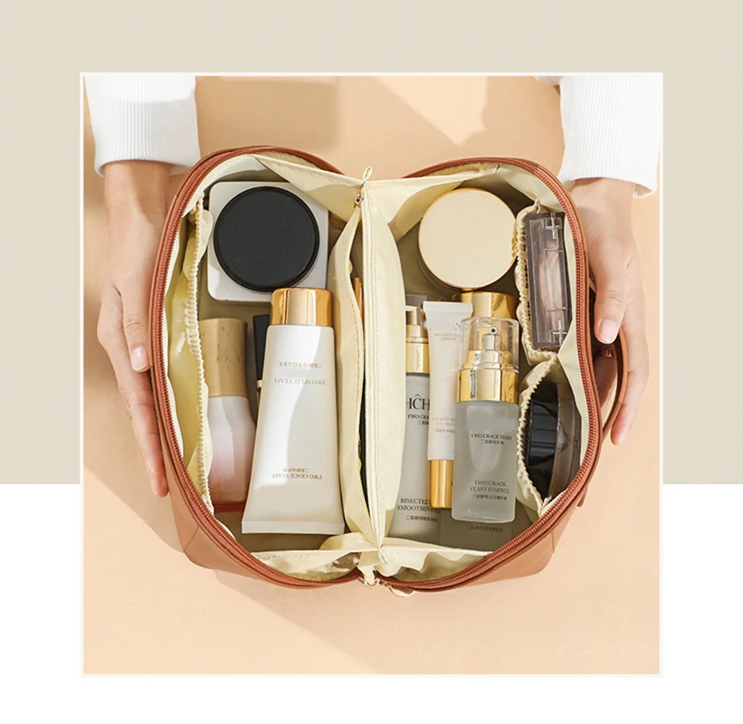 Custom Makeup Bag Portable Pu Leather Waterproof Toiletry Pouch Travel