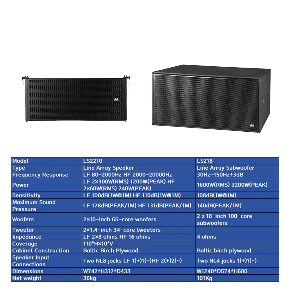 DBK Passive Full Range 10 Inch Line Array Speakers with 18 Inch Powered Subwoofer Audio Sound PA Speaker System for Church Event