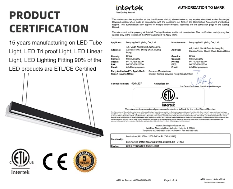 Lonyung Commercial Smart Indoor Led Linear Lamp 4ft 8ft RGB Ceiling Linear Light for Store Gym Restaurant