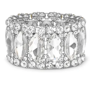 BriLove Wedding Bridal Elegant Crystal Double Row Rhinestones Natural Stone Marquise Cluster Stretch Bangle Bracelet China Bride