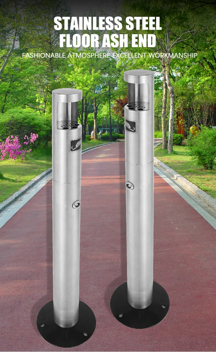 Standing Ashtray Outdoor Post Windproof Stand Ashtray Stainless Steel Vertical Cigarette Butt