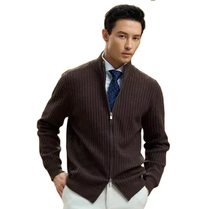 MYAKON Men's 100% Cashmere 480g Full Sleeve Zipper Cardigan Jacket Padded Winter Knitted with Pocket Anti-Wrinkle and Breathable