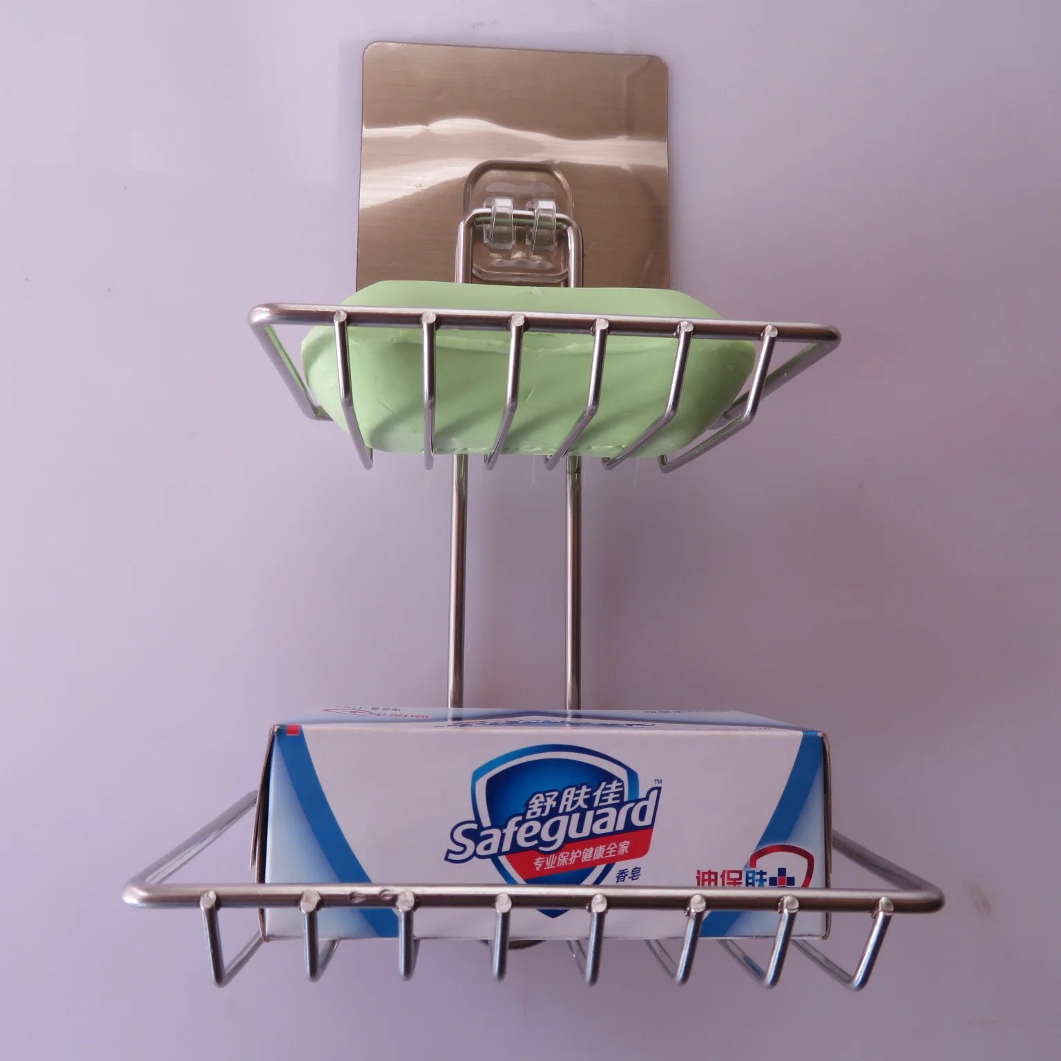 Household No Punching Stainless Steel Double Layer Traceless Wall Mounted Soap Box Strong Hook supplier