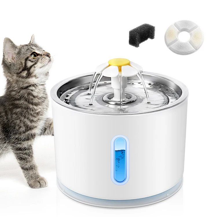 2.4L Automatic Stainless Steel Pet Fountain Cat Water Drinking Bowl Dispenser