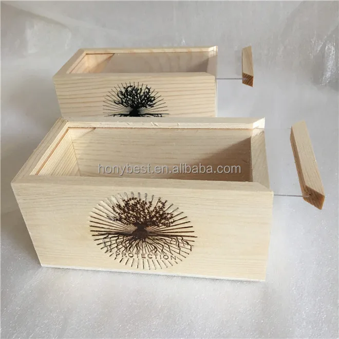 Clear Lid Pine Wood Storage Boxes Gift With Sliding Cover Wooden