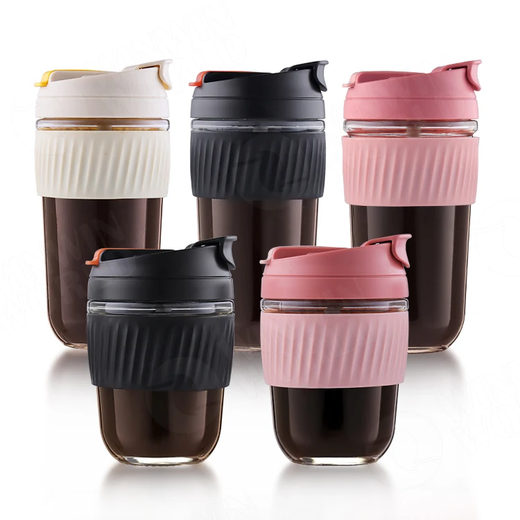 Thickened Coffee Cup Glass Mug Cups with Lids and Straws Leak
