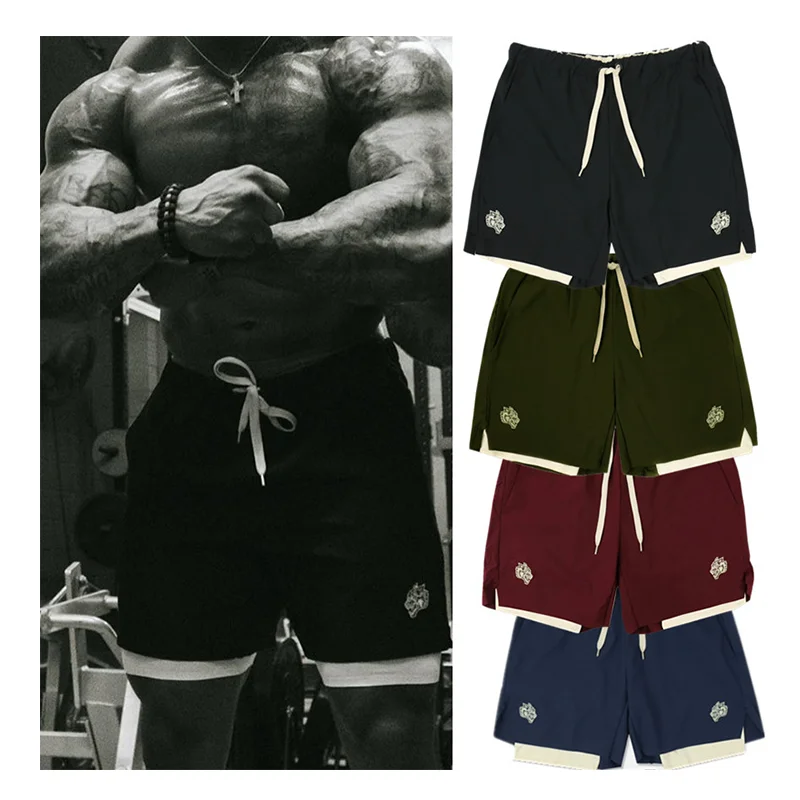 Pantaloni scurți sport pentru bărbați, 2 în 1, pentru antrenament, cu uscare rapidă, cu buzunare, 57_voghion.com