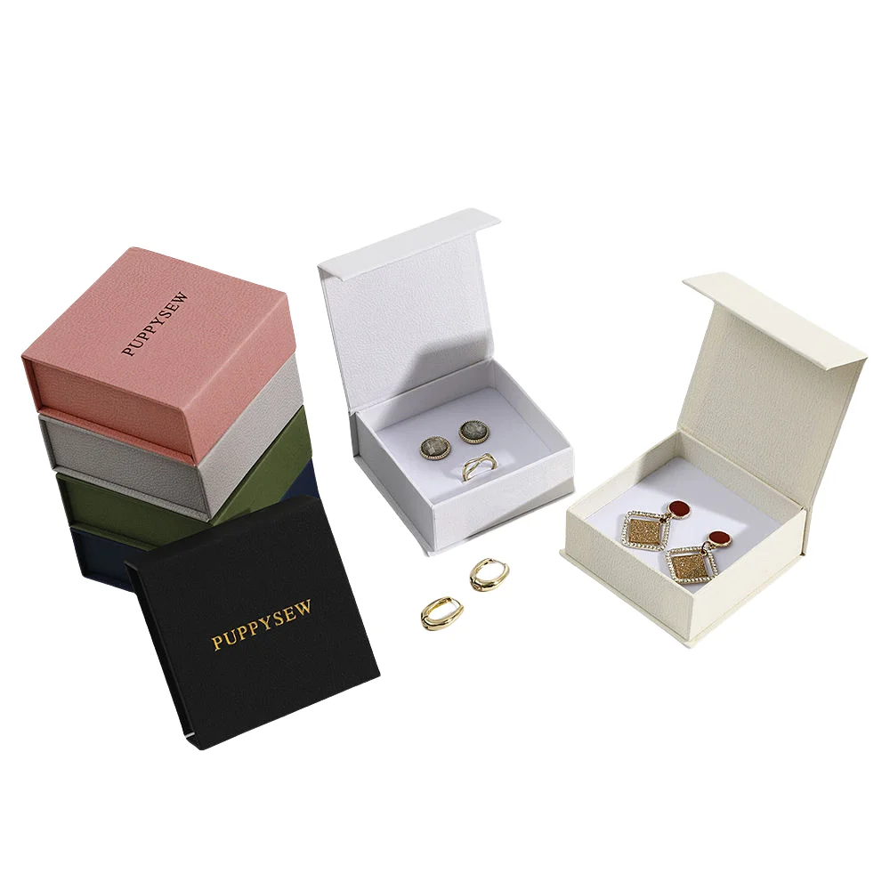 Custom Small Square Rectangle Magnetic Flap Closure Black Cotton Filled  Cardboard Paper Box Magnetic Jewelry Box Packaging