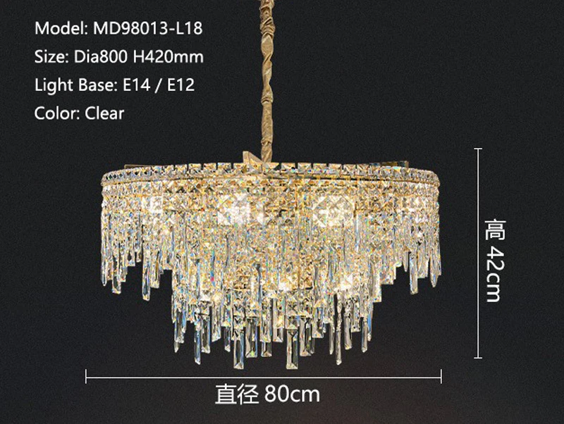 MEEROSEE Circular Pendant Light Bedroom Decorative Luxury K9 Crystal Hanging Lamp Home E14 Luxury Modern Chandelier MD98013