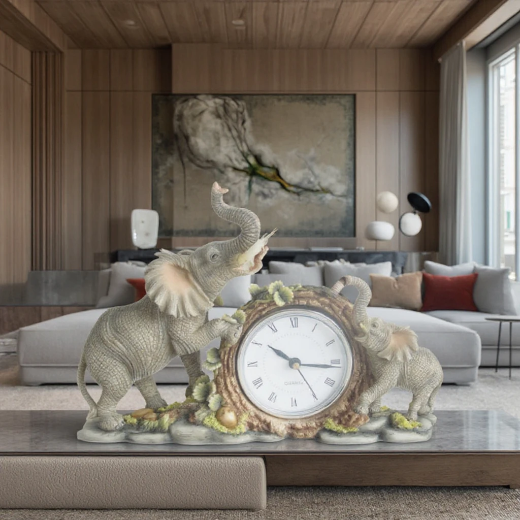 3D Modern World Elephant Design Digital Table Clock 3D Resin Crafts Product