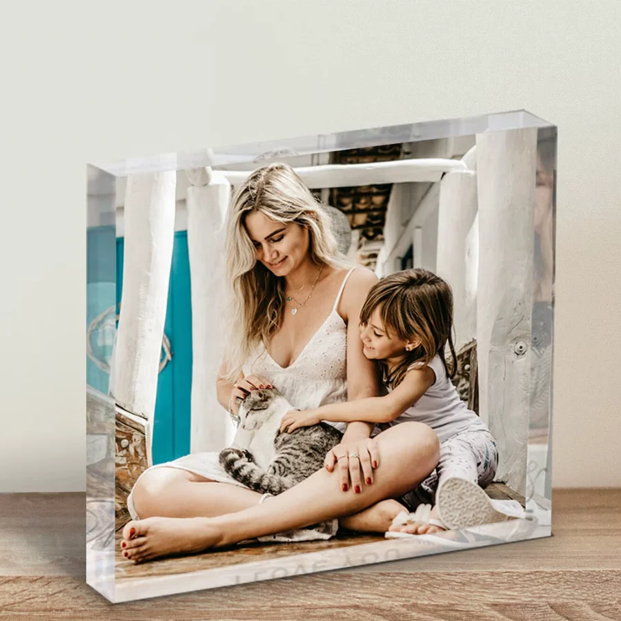 Custom Acrylic UV Printing Block Plaque Heart Shape Acrylic Photo Block Stand