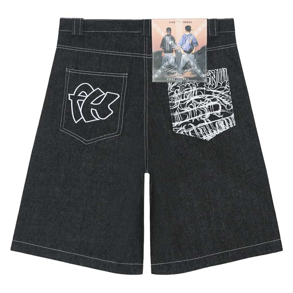 Clothing Manufacturers Letter Painting Embroidery Loose Custom Denim Shorts Men Men's Shorts