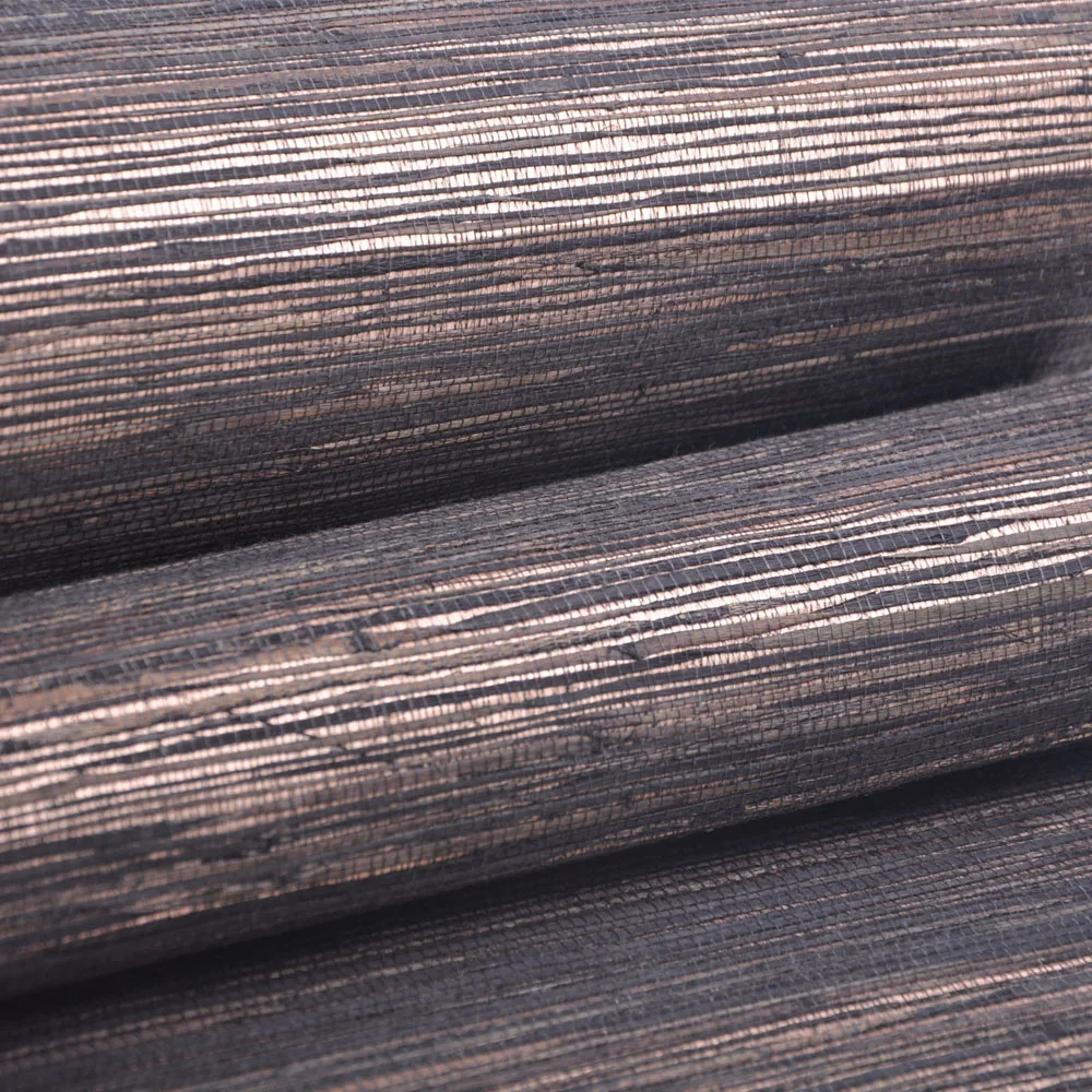 Natural Brown Raw Help Plant Metal Bottom Grasscloth Wallpaper Restaurant Wall Design Material Chinese Traditional Art