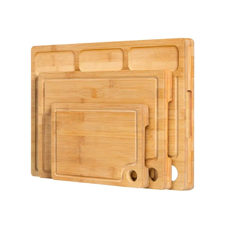 Bamboo Kitchen Cutting Board (3 Piece Set) Kitchen Cutting Board with 3 Built-in Compartments and Juice tank