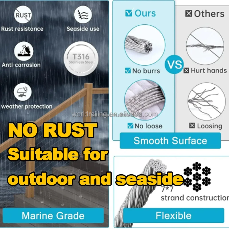 Wire Rope Hand Rail YL New Style Balustrade & Handrail Wire Rope Stainless Balcony Deck ...