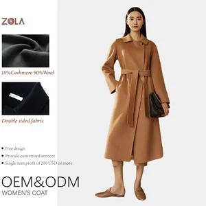 Beautiful Button Decorated Women's Casual Long Woolen Coat Breathable Winter Fashion with Belt Closure