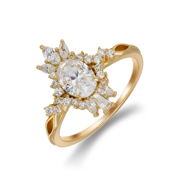 Dunli Jewelry Manufacturer Wholesale Japanese Style Fashion Luxury S925 Silver Plated 14K Gold White Zircon Ring