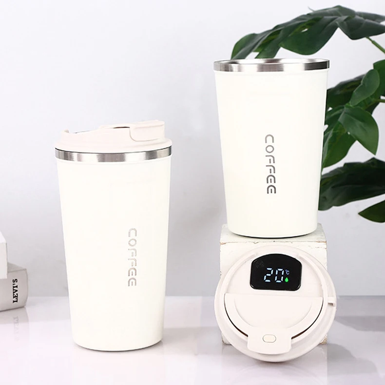Mug Isotherme LED BottleMind Blanc 380 Ml Affichage Température Acier Inox