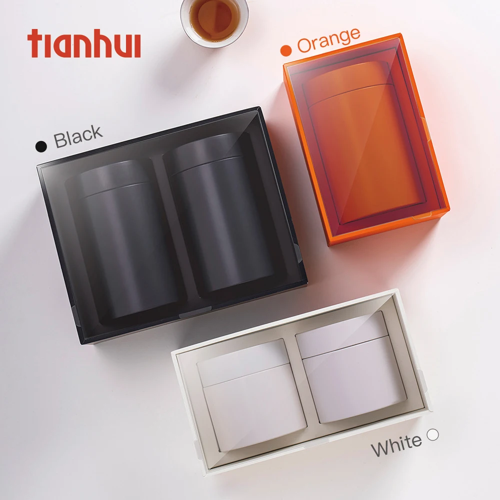 Tianhui Clear Window Paper Box with Airtight Tin Cans for Coffee Beans Powder Gift Packaging Sets