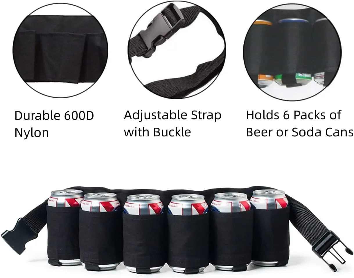 6 Can Stubby Cooler Belt Beer Holder Belt Stubby Holder Durable Belt