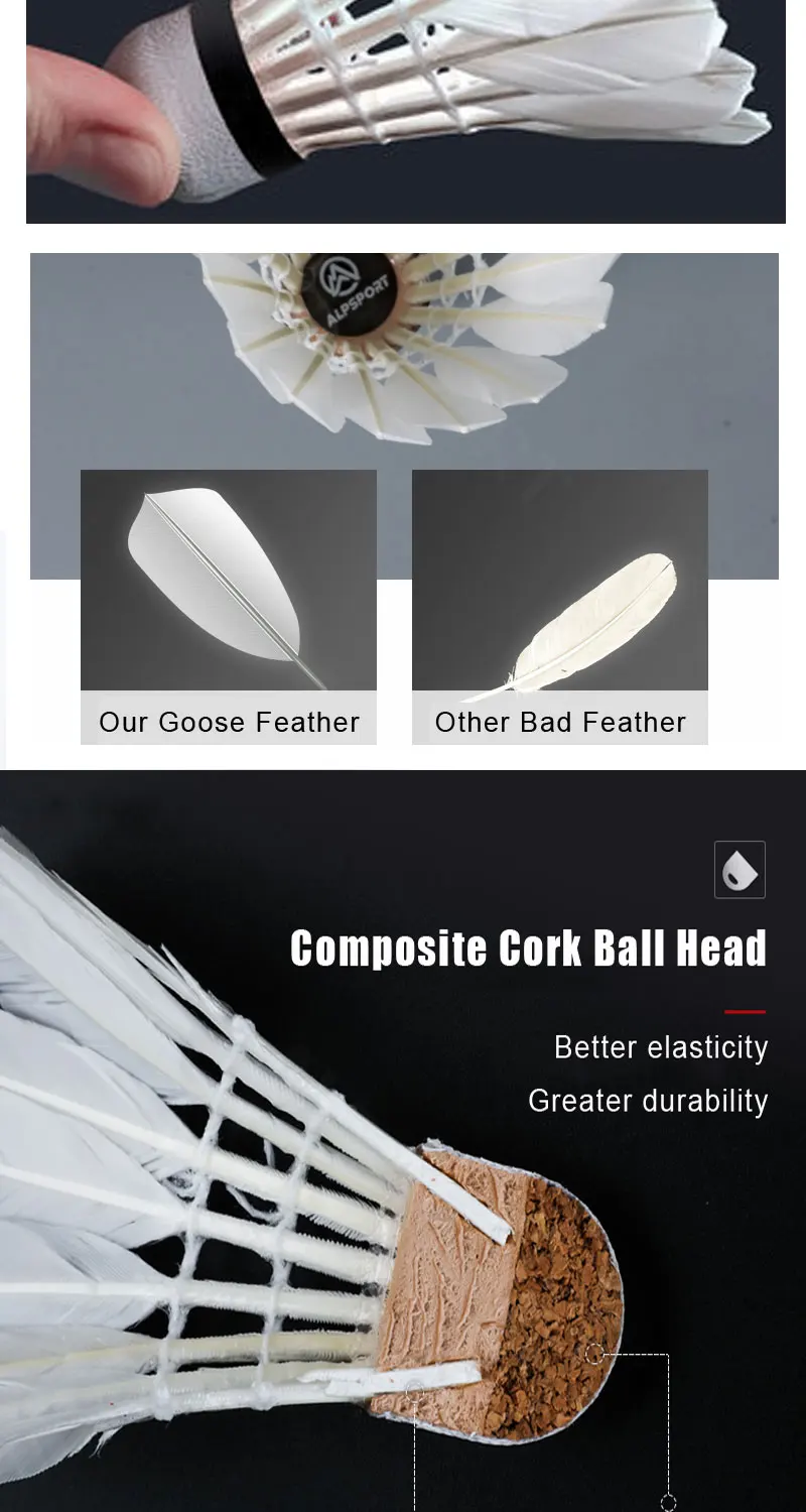 Original Alp 808 Badminton Shuttlecock 12pcs High Quality White Goose