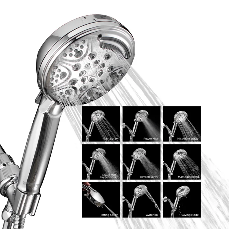 Modern New Tech 9 Spray Waterfall Jetting Hand Shower Head with High Pressure