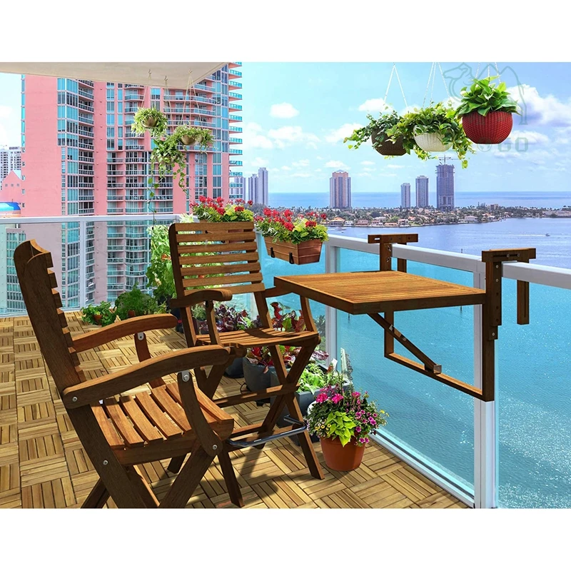 Hot Sales Balkon Deck Tisch Natur Gebeizter Klapptisch Für Balkon Geländer