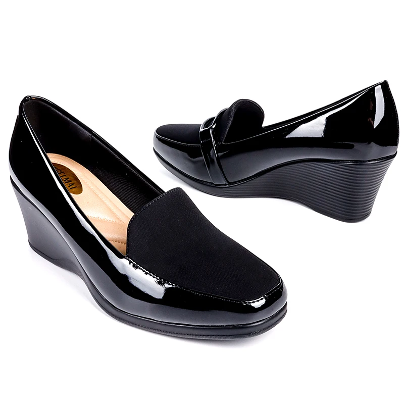 2023 Arch Support Insole Comfortable Shoes Women Solid Black Wedge Heel