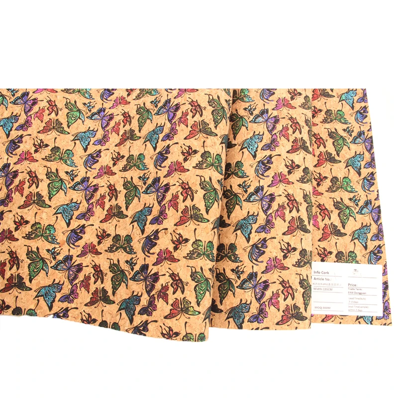 Веганская Экологически чистая 0 4 мм Натуральная португальская Радужная пробковая ткань с бабочкой для пробковой обуви сумки на