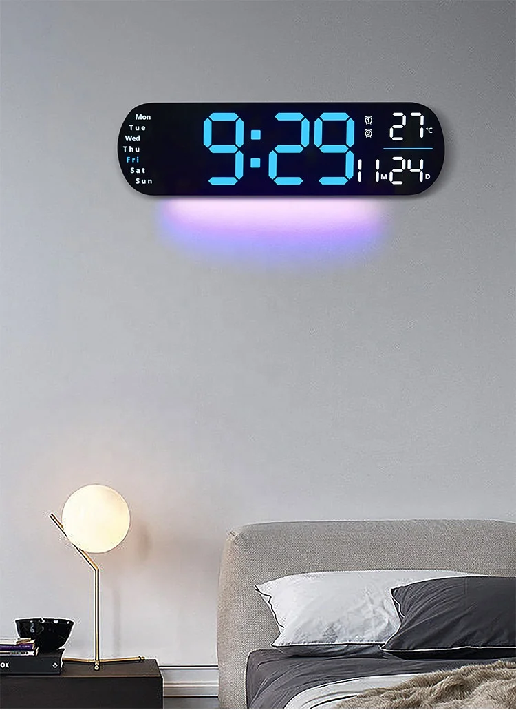 Big Digits Colour Screen LED Digital Wall Clock with Large Display with Temperature Auto-Dimming and Timer