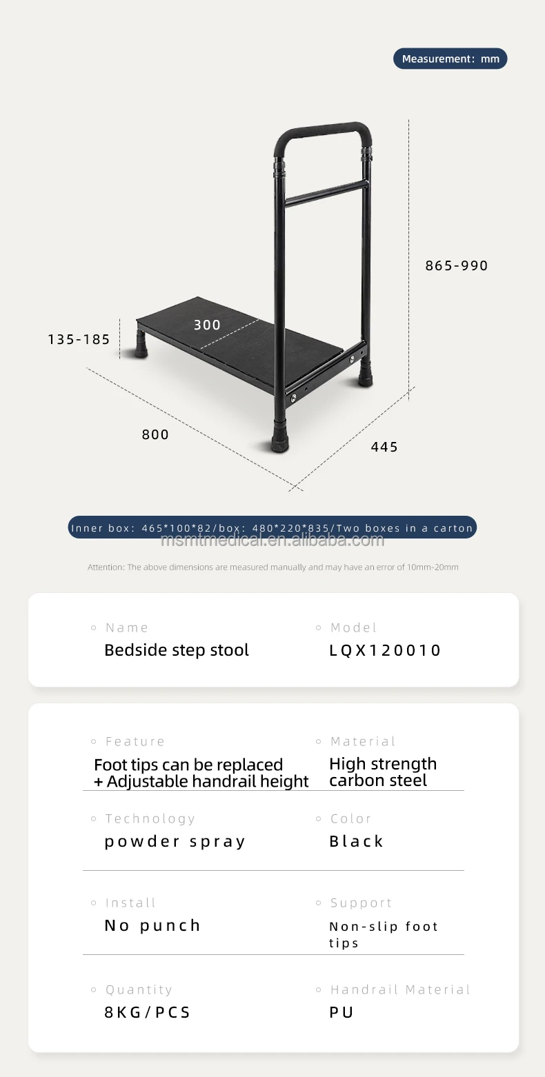 MSMT Heavy Duty Double Step Stool - Black Bedside Steps
