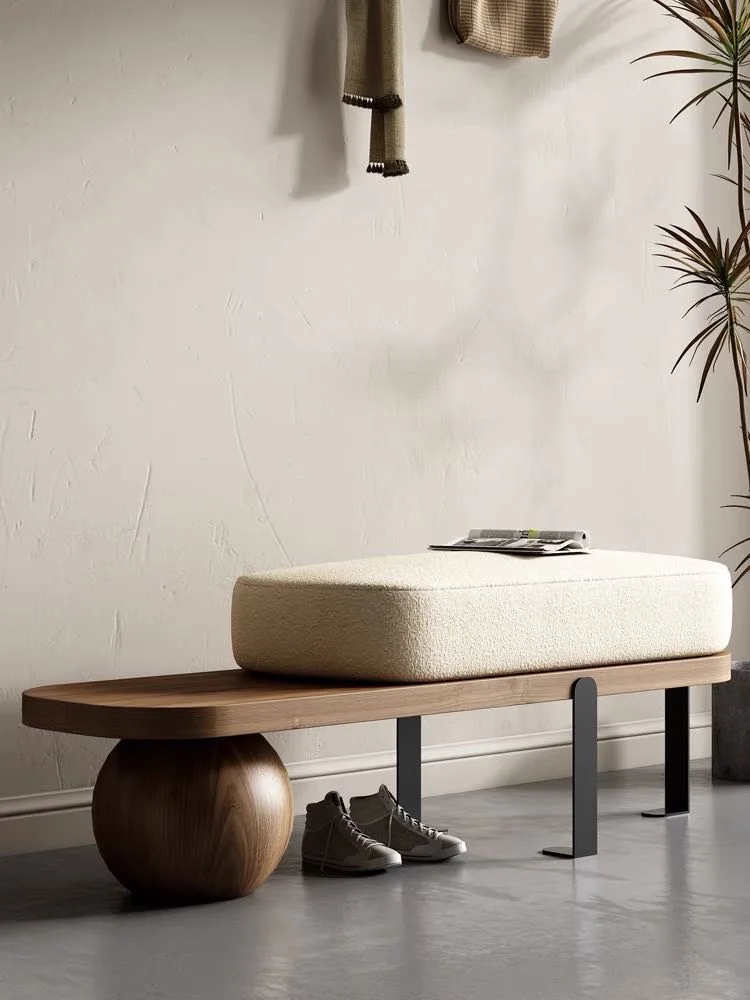 Japanese Nordic Creative Personality Long Bench Solid Wood Shoe Stool Household Door Wear Shoe Stool Entry Lounge Low Stool