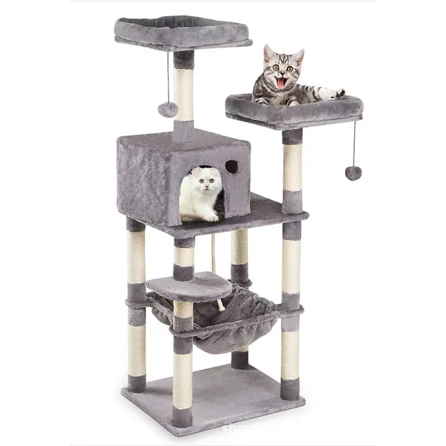 U-PETS Factory Direct Cat Tree Classic Cat Scratching Post With Cat Room Hammock Sustainable Sisal Material Directly Packed Box