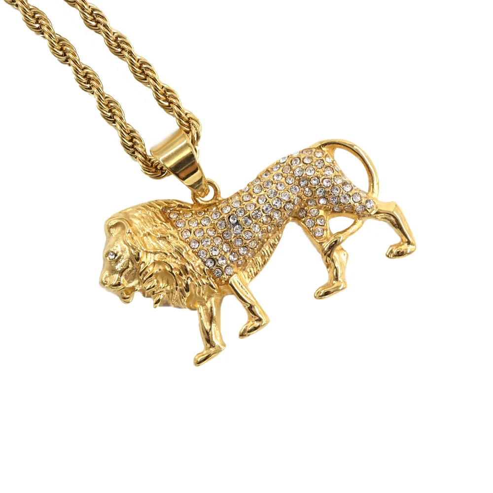 Gold Lion Necklace For Women Men,gold Color Lions Pendant Animal Jewelry Africa Lion Ethiopian Best Gift 45cm 
