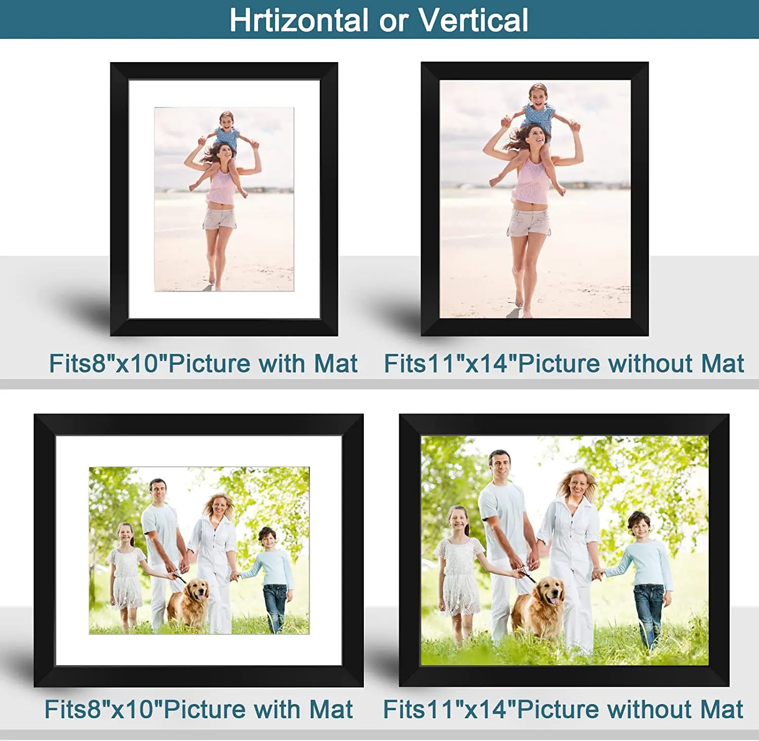 Duenpy 8x10 Picture Frame 8 Pack,Display Pictures 5 X 7 With Mat Or 8 X