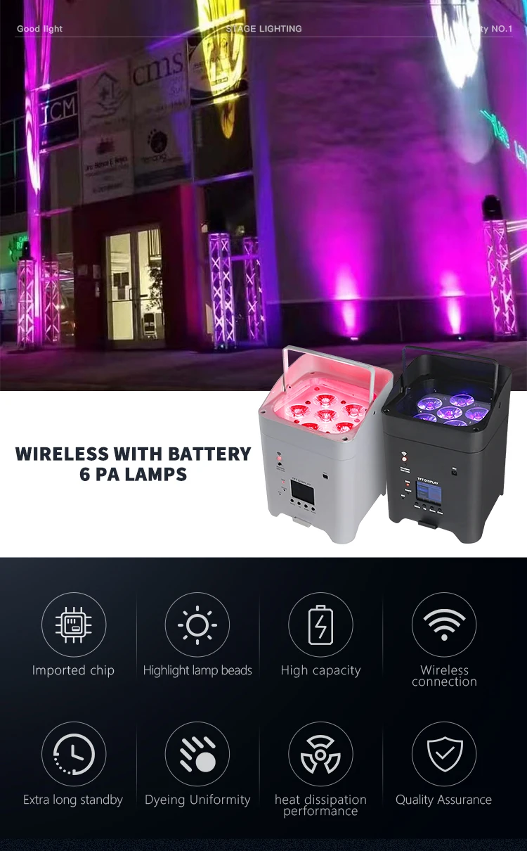 6in1 6x18w Wifi Wireless Dmx Battery Powered Led Par Uplights 18w Led